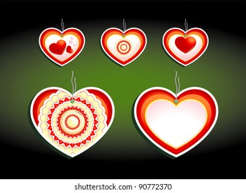 Set of color labels, on a dark background. Hearts and flowers theme. Vector