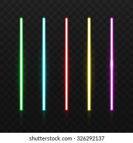 Set of color laser beams. Isolated in black background. Vector illustration, eps 10.