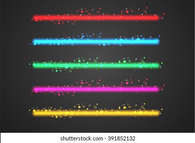 Set of color laser beams. Neon lines