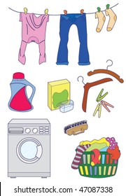 Set of color laundry icons isolated on white background