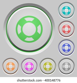 Set of color lifesaver sunk push buttons.
