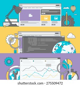 Set of color line banners for web design and development