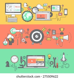Set of color line banners for web development, business and marketing