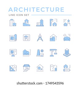 Set Color Line Icons Of Architecture