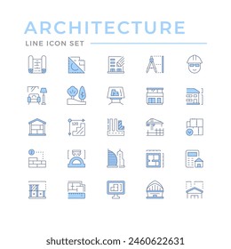 Set color line icons of architecture