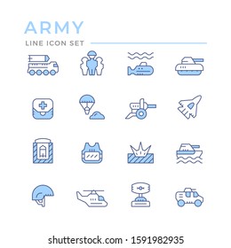 Set color line icons of army