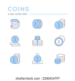 Set color line icons of coins isolated on white