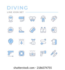 Set color line icons of diving