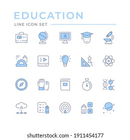 Set color line icons of education
