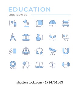 Set color line icons of education