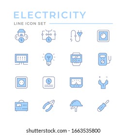 Set color line icons of electricity