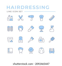 Set color line icons of hairdressing