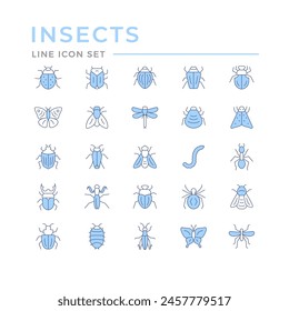 Set color line icons of insects