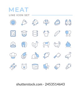 Set color line icons of meat