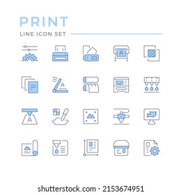 Set color line icons of print