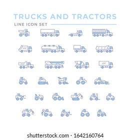 Set color line icons of trucks and tractors