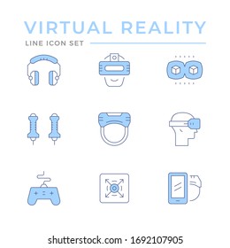 Set color line icons of virtual reality