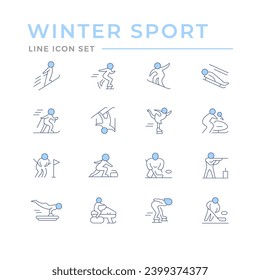 Set color line icons of winter sport