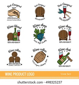 Set of color line logo for wine production and using isolated on white