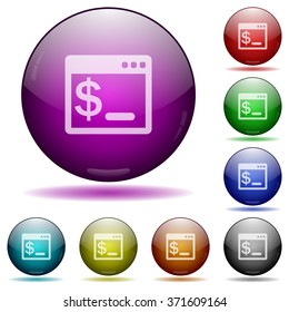 Set Of Color Linux Terminal Glass Sphere Buttons With Shadows.
