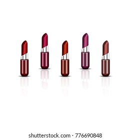 Set of color lipsticks. Five
 Isolated icons. Vector Illustration.