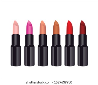 Set of color lipsticks. Isolated on white background.