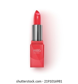 Set of color lipsticks. Red lipstick, pink lipstick, orange lipstick. Red lipstick set isolated on white background
