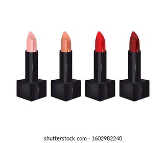 Set of color lipsticks vector. Isolated on white background.