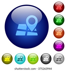Set of color map location glass web buttons.