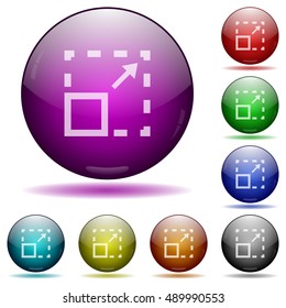 Set of color maximize element glass sphere buttons with shadows.