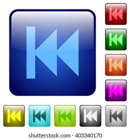 Set of color media fast backward glass web buttons.