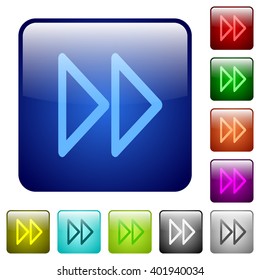 Set of color media fast forward glass web buttons.