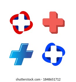 Set of color medical logotype with cross.Collection of modern abstract symbols with plus sign.