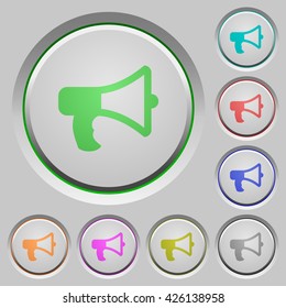 Set of color megaphone sunk push buttons.
