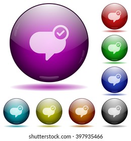 Set of color Message sent glass sphere buttons with shadows.