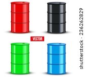 Set of color metal oil barrels. Vector illustration on white background
