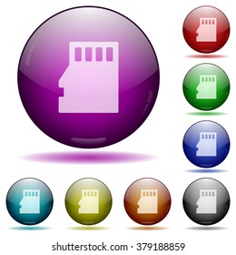 Set of color Micro SD card glass sphere buttons with shadows.
