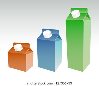 Set of color milk boxes, milk carton with screw cap