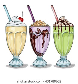 Set color milk shake cocktails
