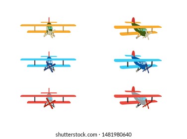 Set of Color model of an old plane. Isolated on White Background. Vector Illustration. EPS10