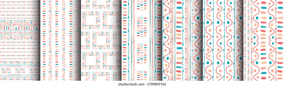 set color modern stripes seamless pattern hand drawn surface design for home. Abstract background