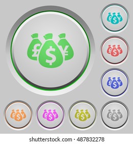 Set of color money bags sunk push buttons.