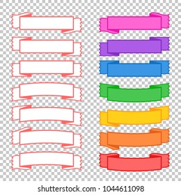 A set of color and monochrome banner ribbons. With space for text. A simple flat vector illustration isolated on a transparent background.