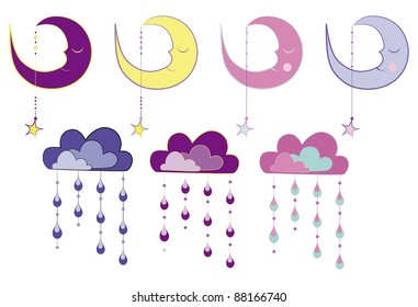 the set of color moons and clouds