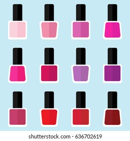Set of color nail polish bottles in flat style