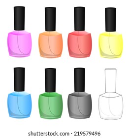 Set of color nail polish. Vector