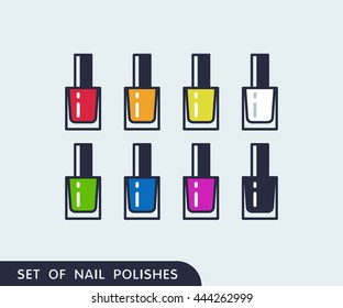 Set of color nail polish. Vector icons