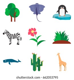 Set of color nature flat icons for web and mobile design