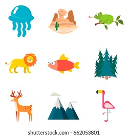 Set of color nature flat icons for web and mobile design