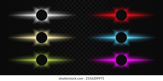 Set of color neon frame with abstract light flash beam and bright ray